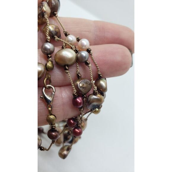 Genuine Pearl Necklace Super Long Freshwater Multi Color Hand Strung Baroque - Picture 9 of 11
